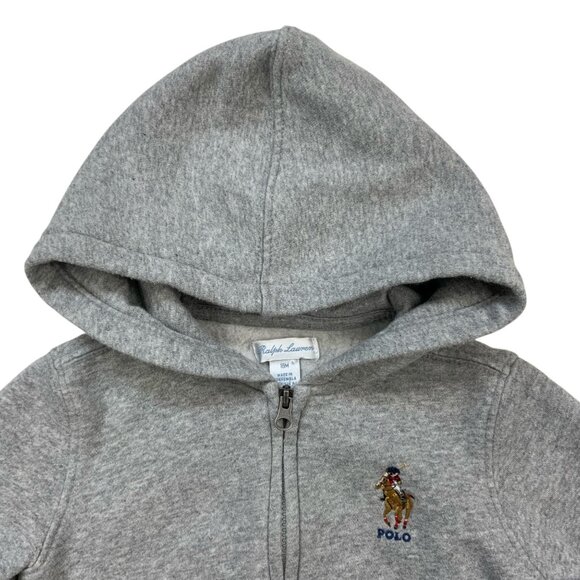 Ralph Lauren Infant's Polo Bear Hoodie Sweatshirt 18M Gray Zip Front Preppy - Picture 7 of 12